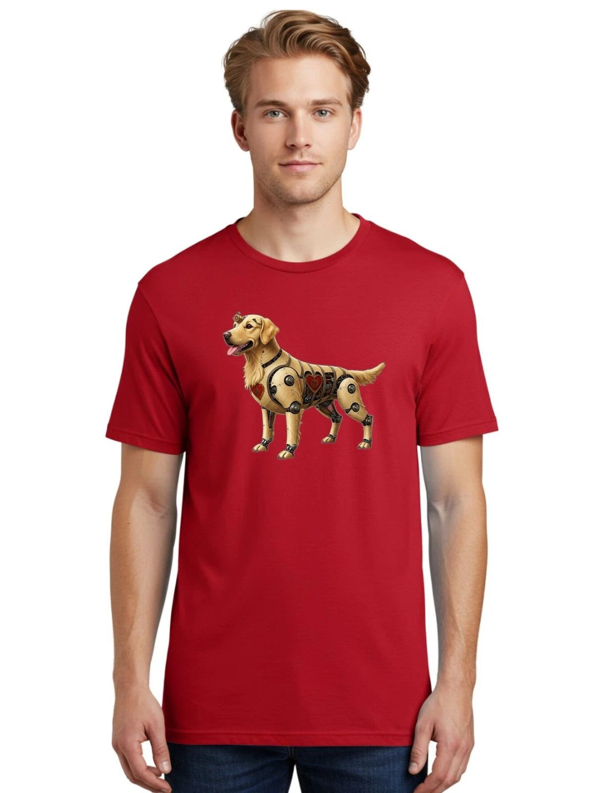 Cyborg-Golden-Retriever Mens Graphic Tee, 100% Cotton, Casual Summer Wear Unisex
