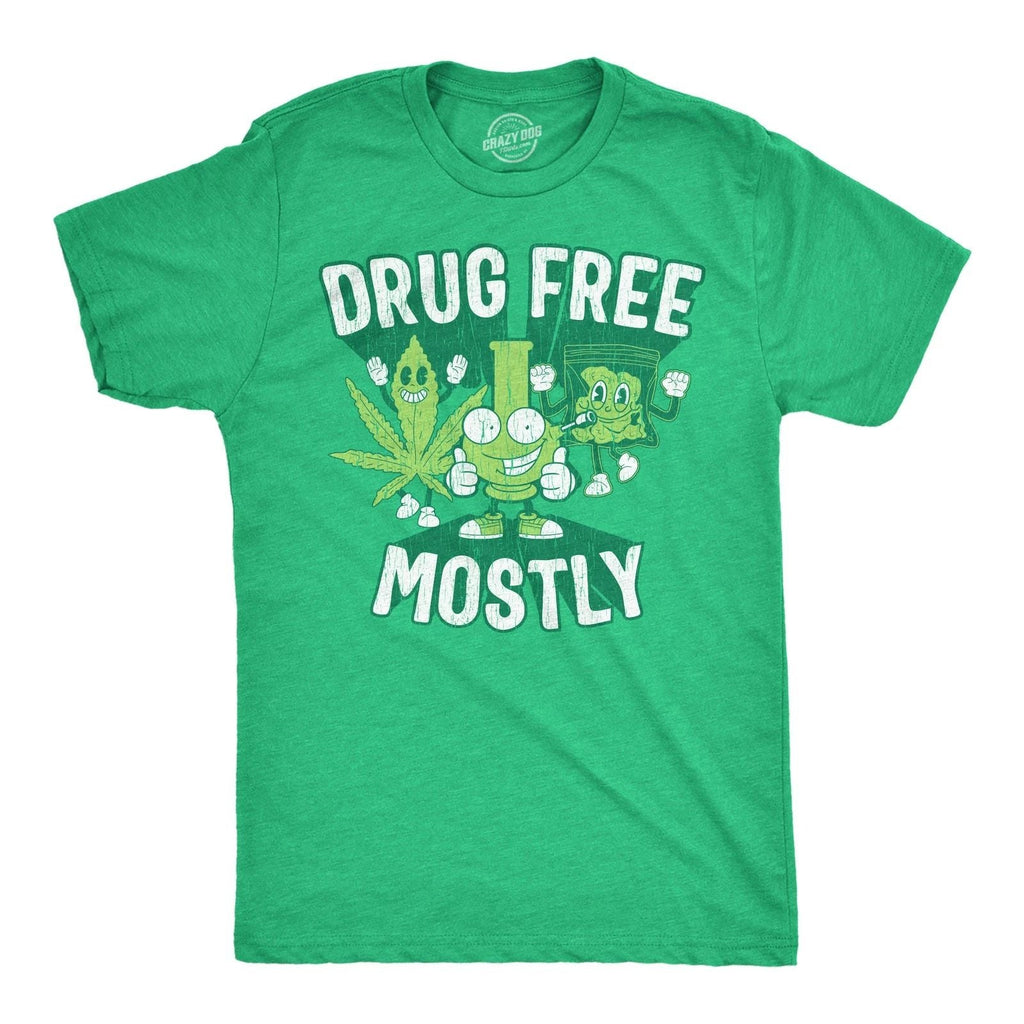 Mens Funny T Shirts Drug Free Mostly Sarcastic 420 Graphic Novelty Tee for Men Unisex