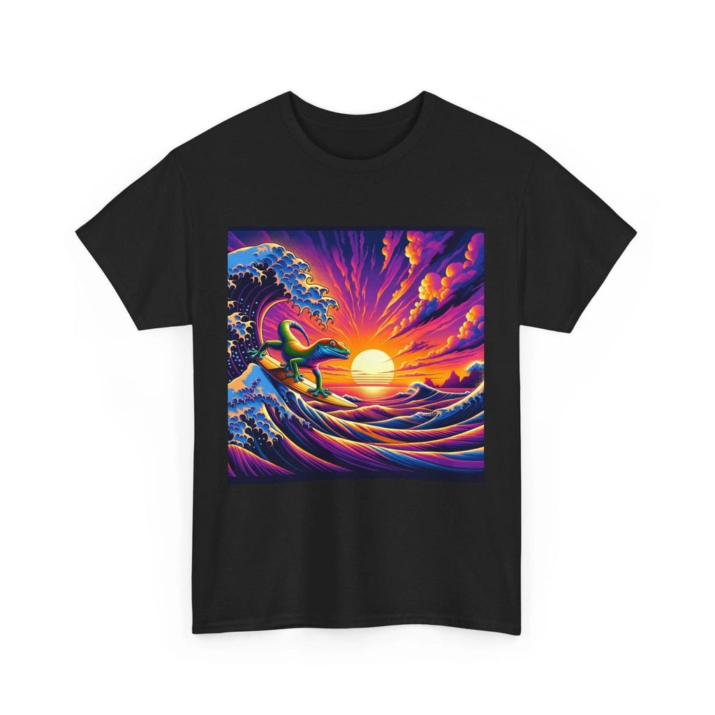 Unisex Adult T Shirt Gecko Surfing Ukiyoe Sunset Waves Retro Vibes Beach Vapor Unisex