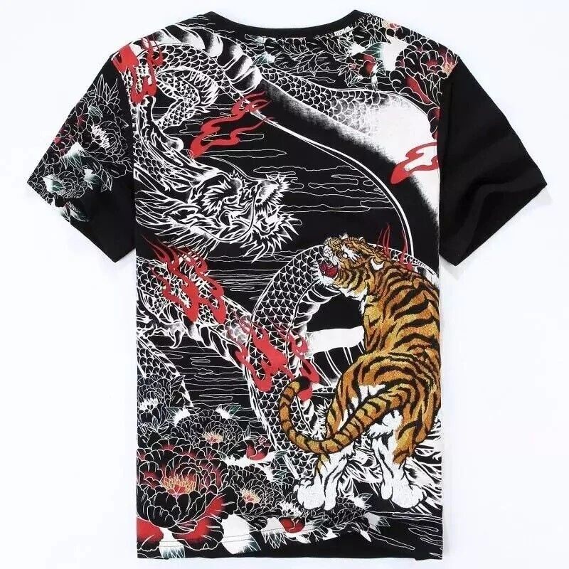 Japanese Dragon Tiger Men's Asian Mafia Tattoo Style Print Yakuza Unisex