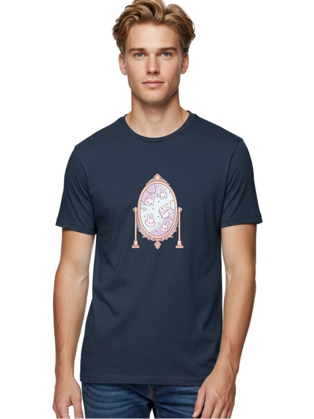 Ornate-Mirror-Rabbits Mens Graphic Tee, 100% Cotton, Casual Summer Wear Unisex