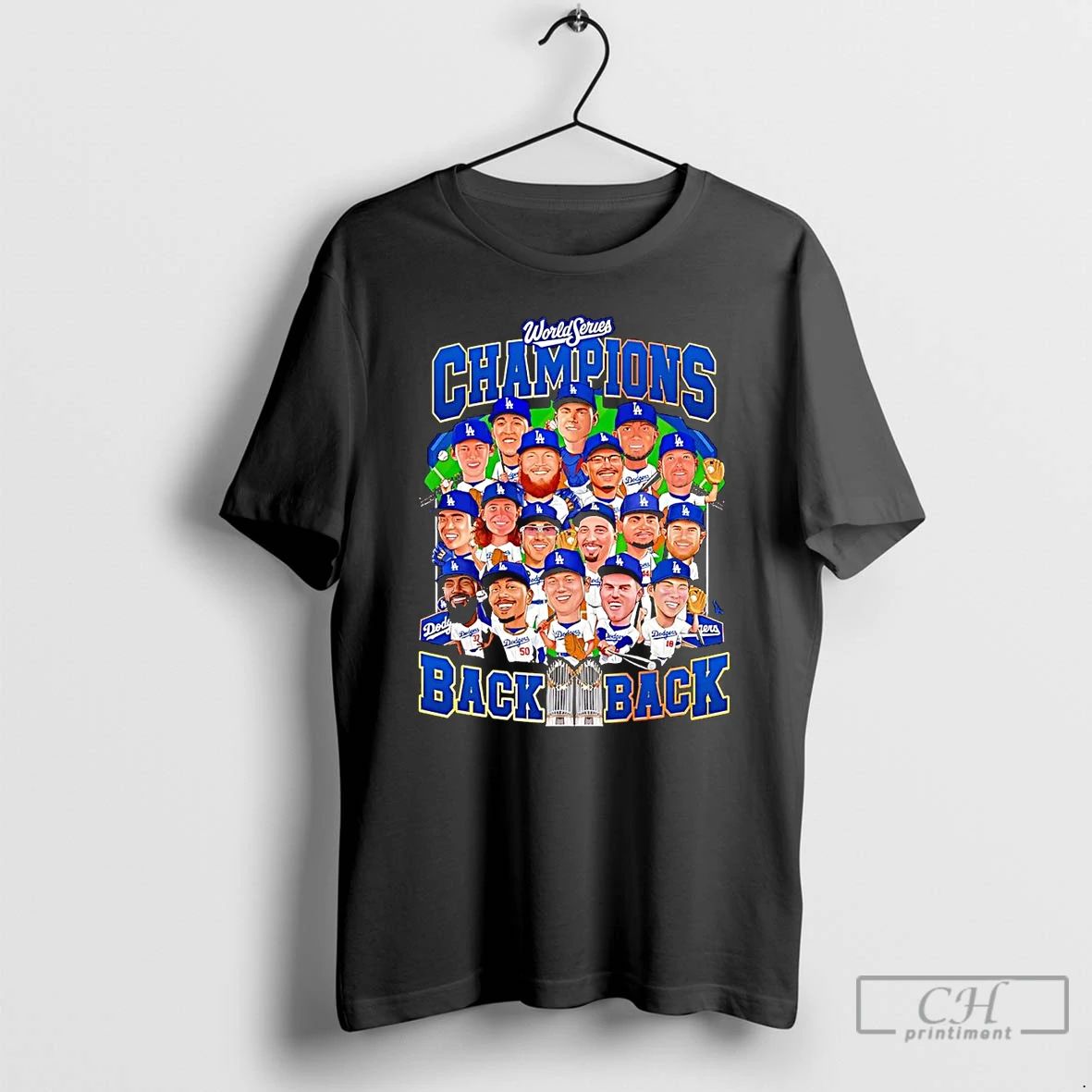 Classic La Dodgers World Series Champions Back To Back Trophy Caricature T Shirts Unisex