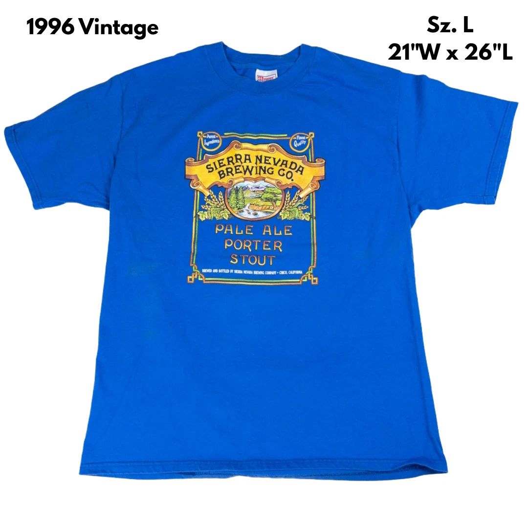 Vintage 90s Sierra Nevada Brewing Co Beer T Shirt Large Blue Pale Ale Stout USA Unisex