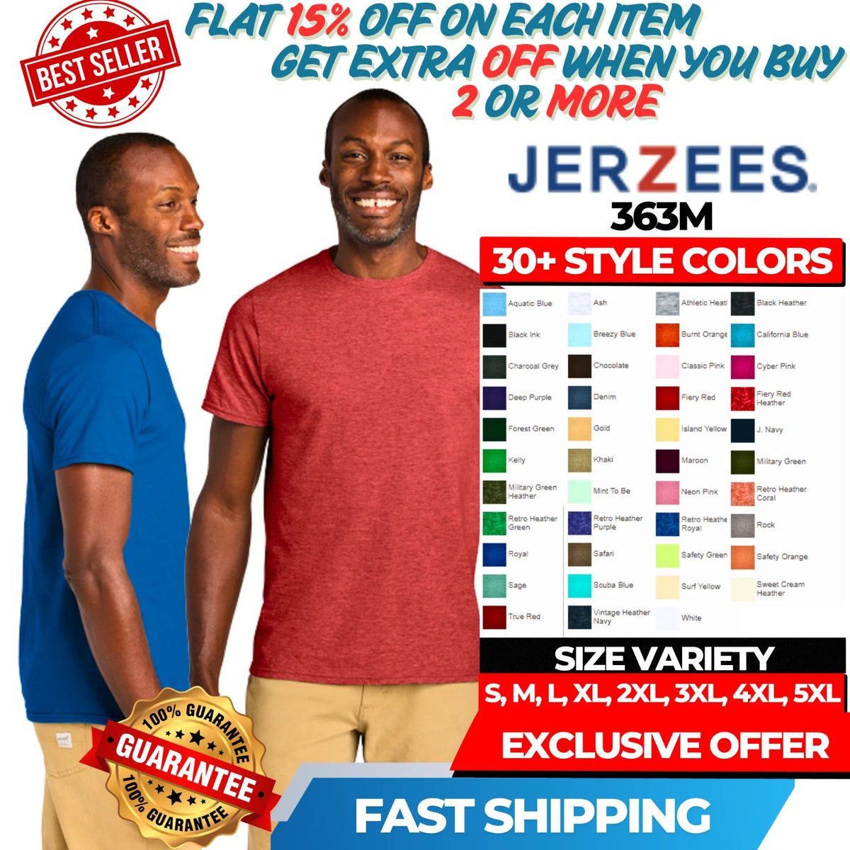 Jerzees 363M Classics Unisex Short Sleeve Round Neck 100% Cotton Stylish Unisex