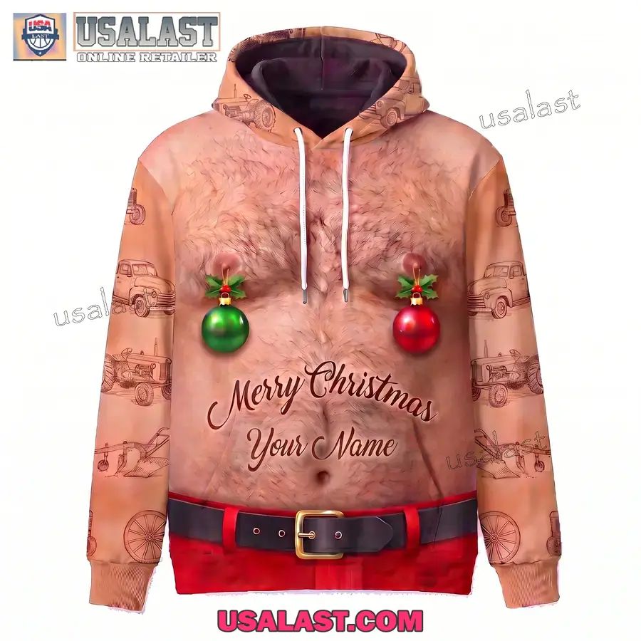 Funny Santa Hairy Belly Black Angus Cow Custom Christmas 3D Hoodie