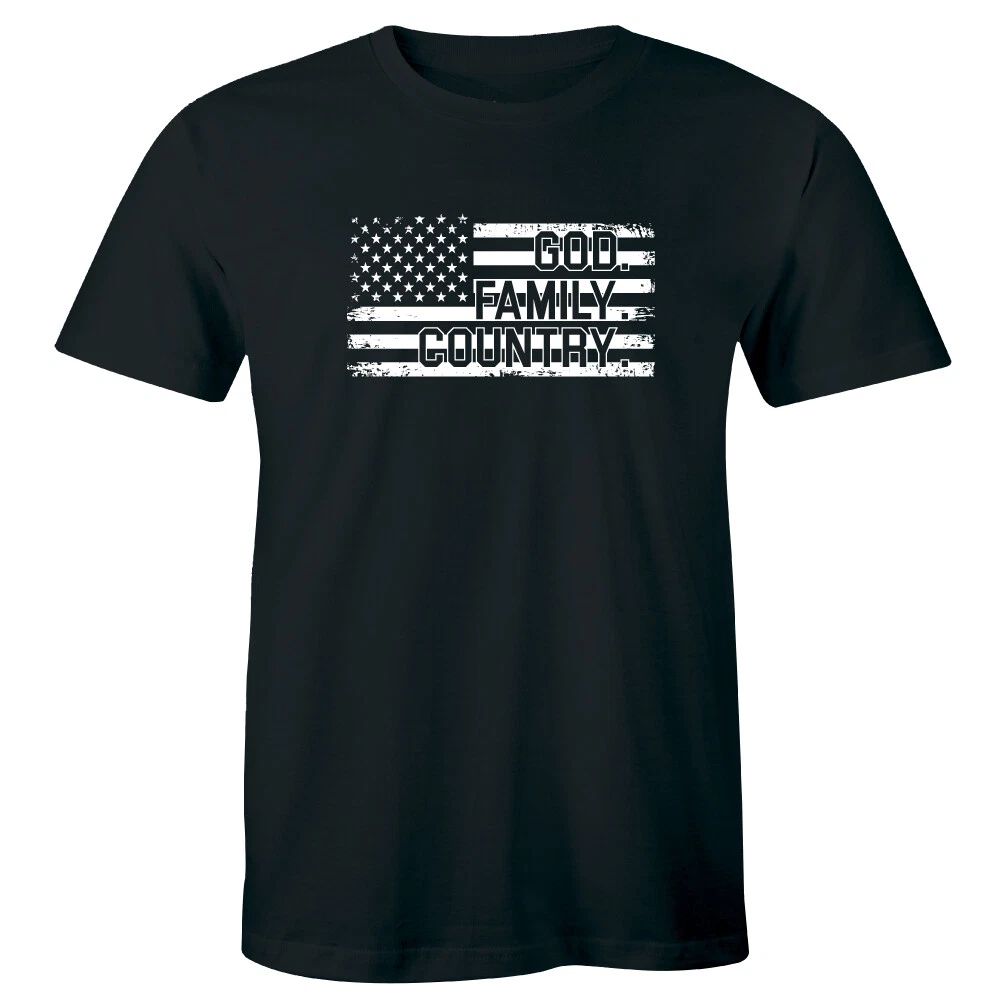 God Family Country with Patriotic American Flag Men's Distressed Tee Unisex