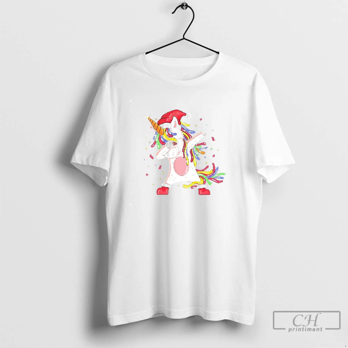 Classic Dabbing Rainbow Unicorn Christmas Party T Shirts Unisex