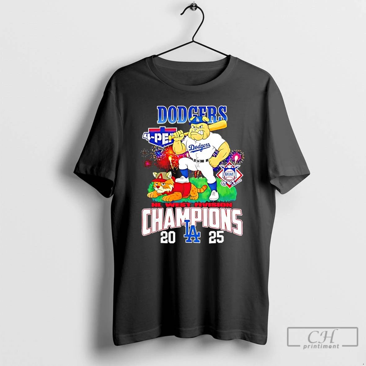 Classic Los Angeles Dodgers 4 Peat Nl West Division Champions 2025 Mascot T Shirts Unisex