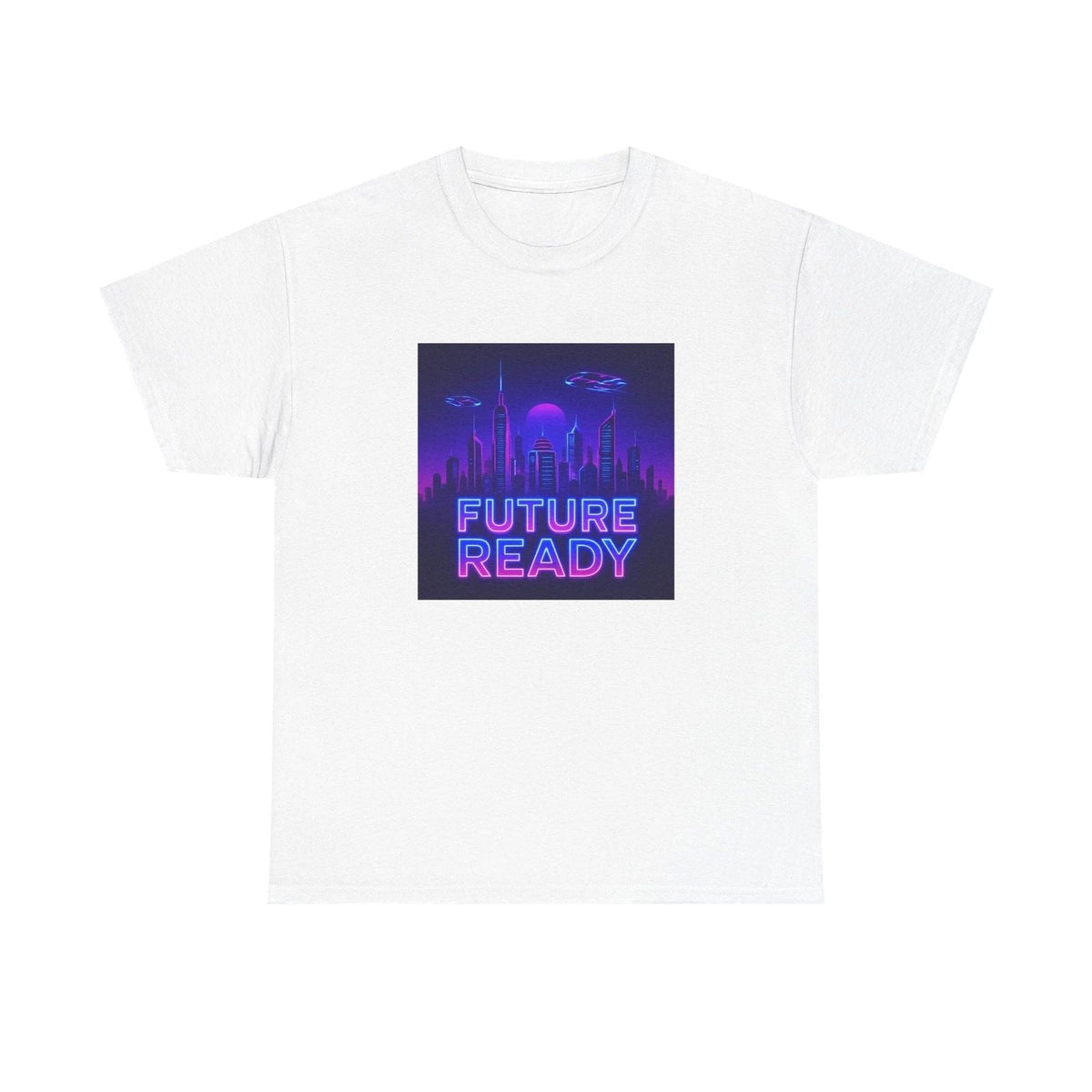 Unisex Adult T Shirt Future Ready Neon City Skyline Sci-Fi Unisex