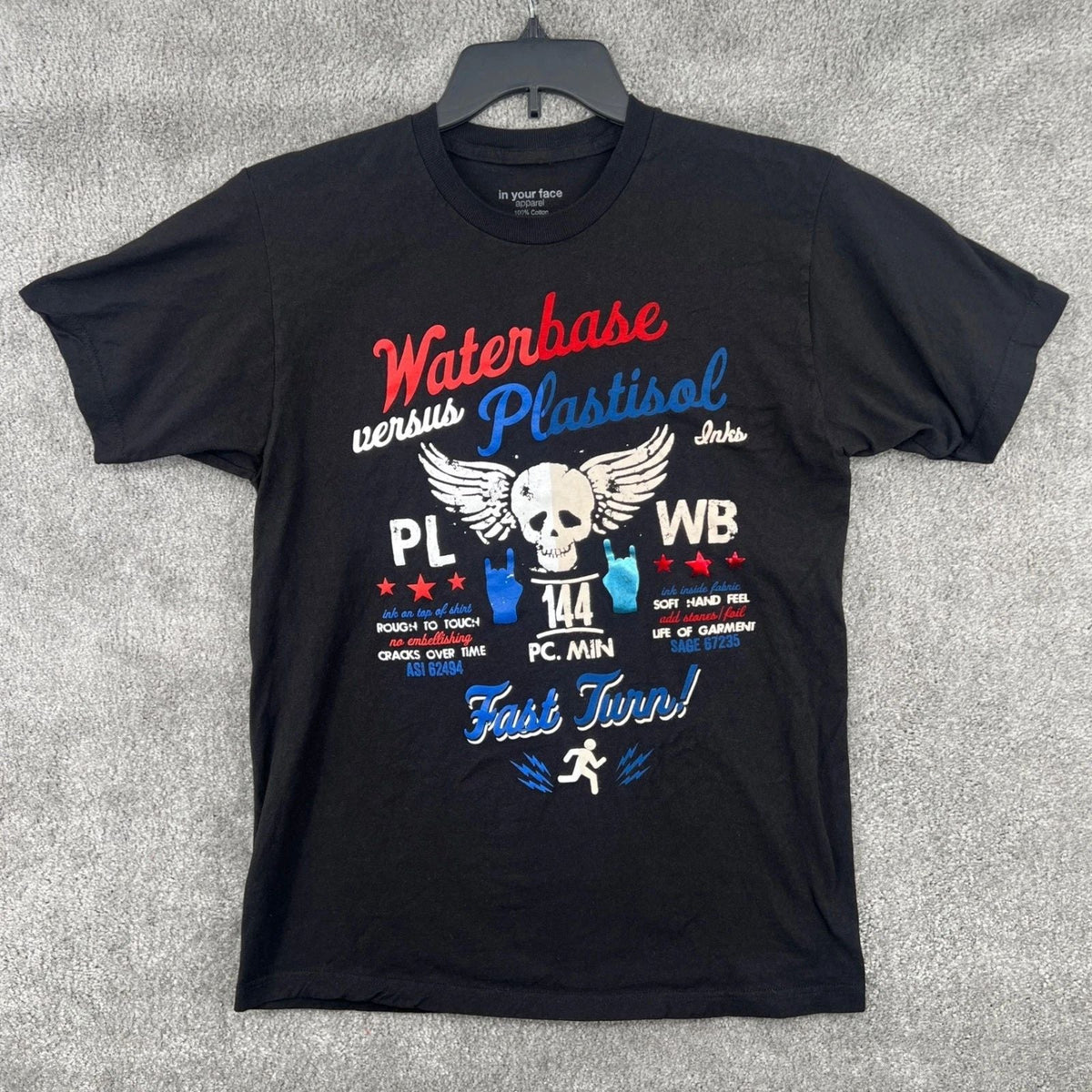 In Your Face Apparel Waterbase Versus Plastisol Inks Graphic Mens L Unisex