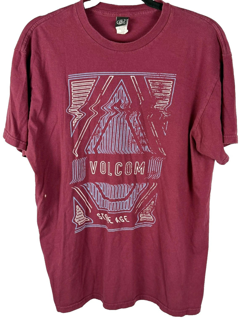 Volcom Men’s Stone Age Large Burgundy Graphic Surf Tee Streetwear Unisex