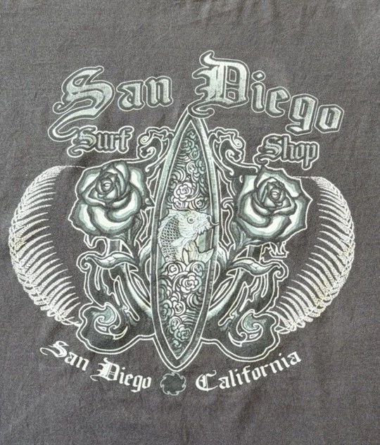 Vintage San Diego Surf Shop Graphic T Shirt XXL Y2K Faded Black Delta Pro Weight Unisex