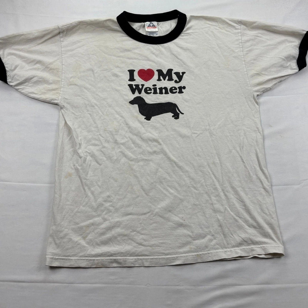 Y2K I Love My Weiner Dachshund Graphic Ringer XL White Black Alstyle Unisex