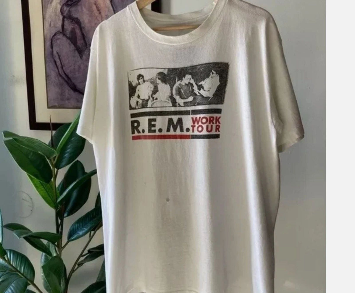 1987 R.E.M REM Band World Tour White T Shirt Full Size S-5XL Unisex