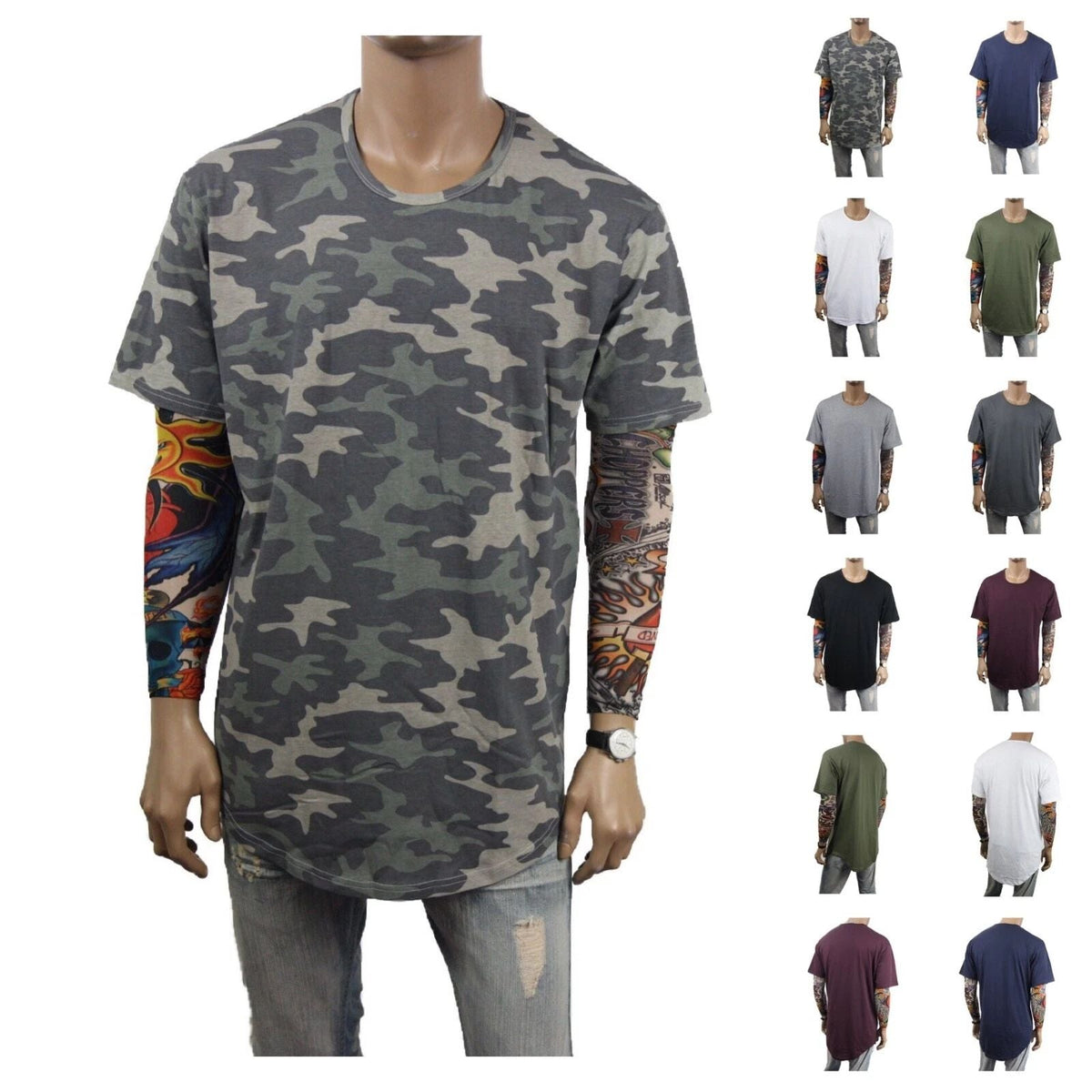 Men Long Extended Basic Fashion Tee Lot Casual Tee Crew Neck Hipster Tee Unisex