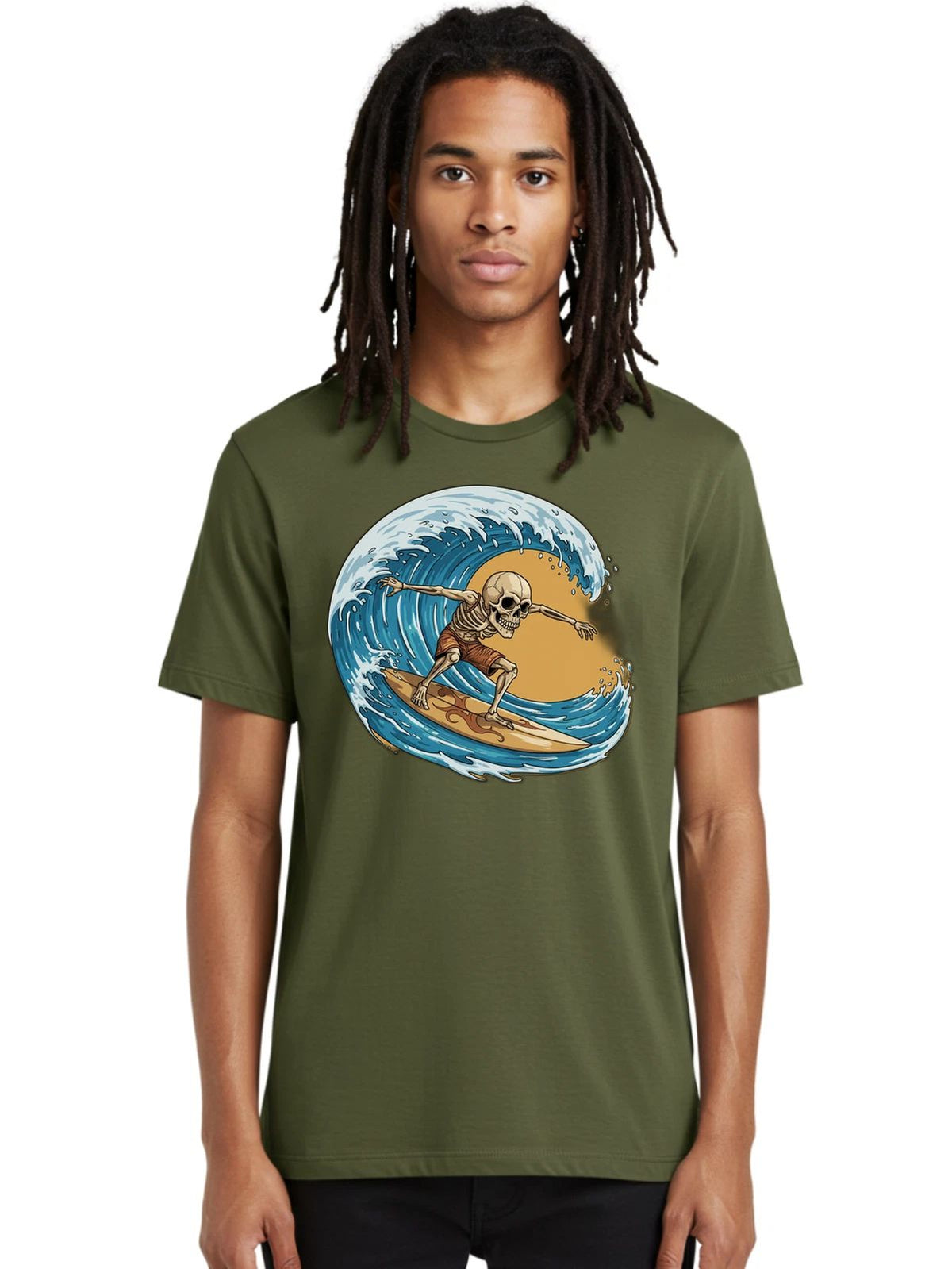 Skeleton-Surfer-1 Mens Graphic Tee, 100% Cotton, Casual Summer Wear Unisex