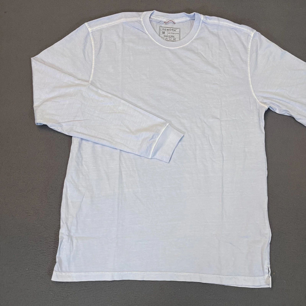 Reworn Long Sleeve Everyday T Shirt Men's Med Chambray Blue 100% Cotton Outdoor Unisex