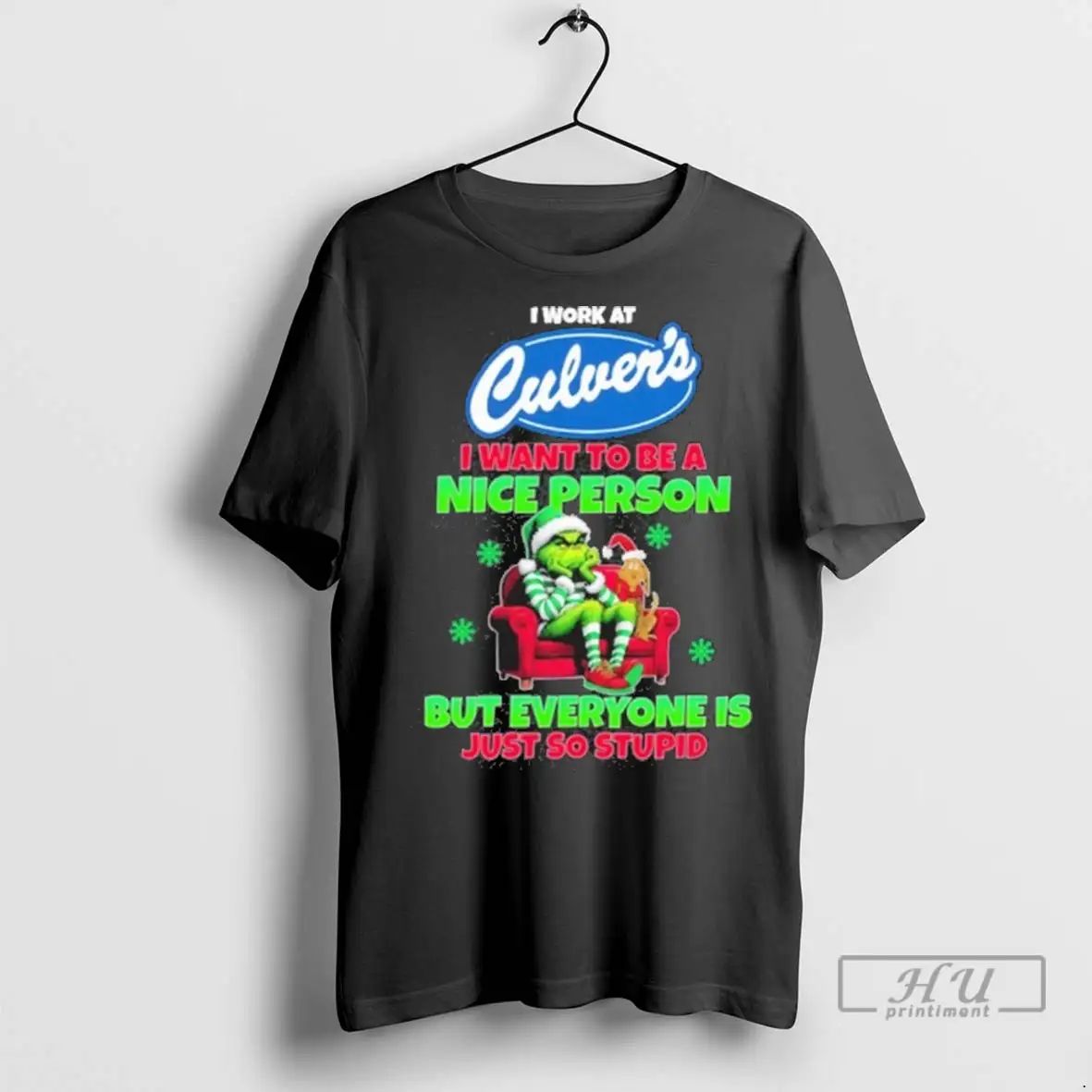 Trending Santa Grinch I Work At Culvers Logo I Want To Be A Nice Person Unisex