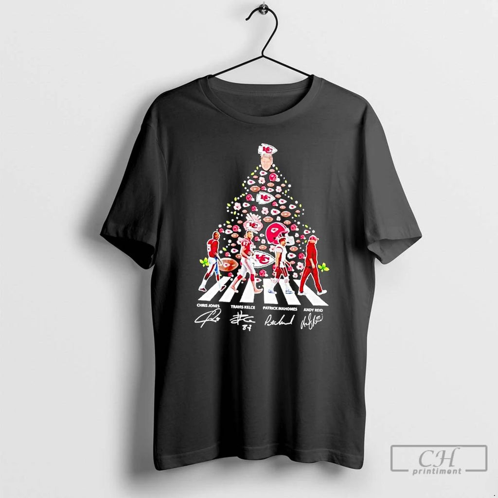 Premium Kansas City Chiefs Abbey Road Christmas Tree Signatures T Shirts Unisex