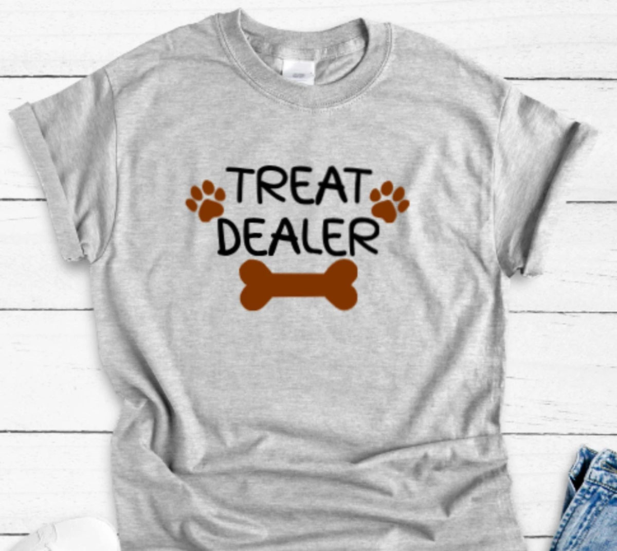 Treat Dealer, Cats and Dogs, Gray Unisex, Men's and Women's Short Sleeve Unisex