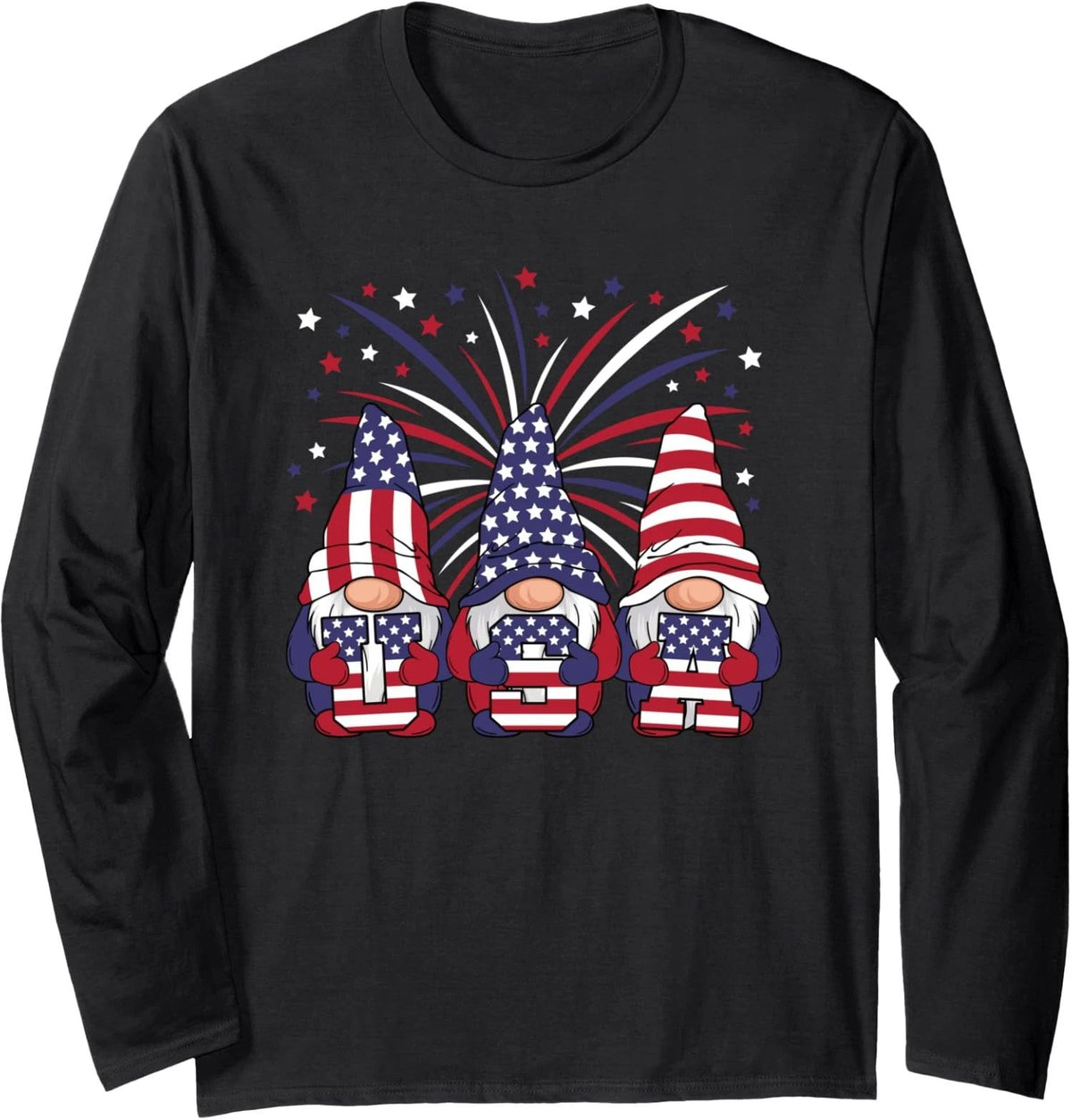 Patriotic Gnomes 4th Of July USA Design Funny July Long Sleeve Tshirt Unisex