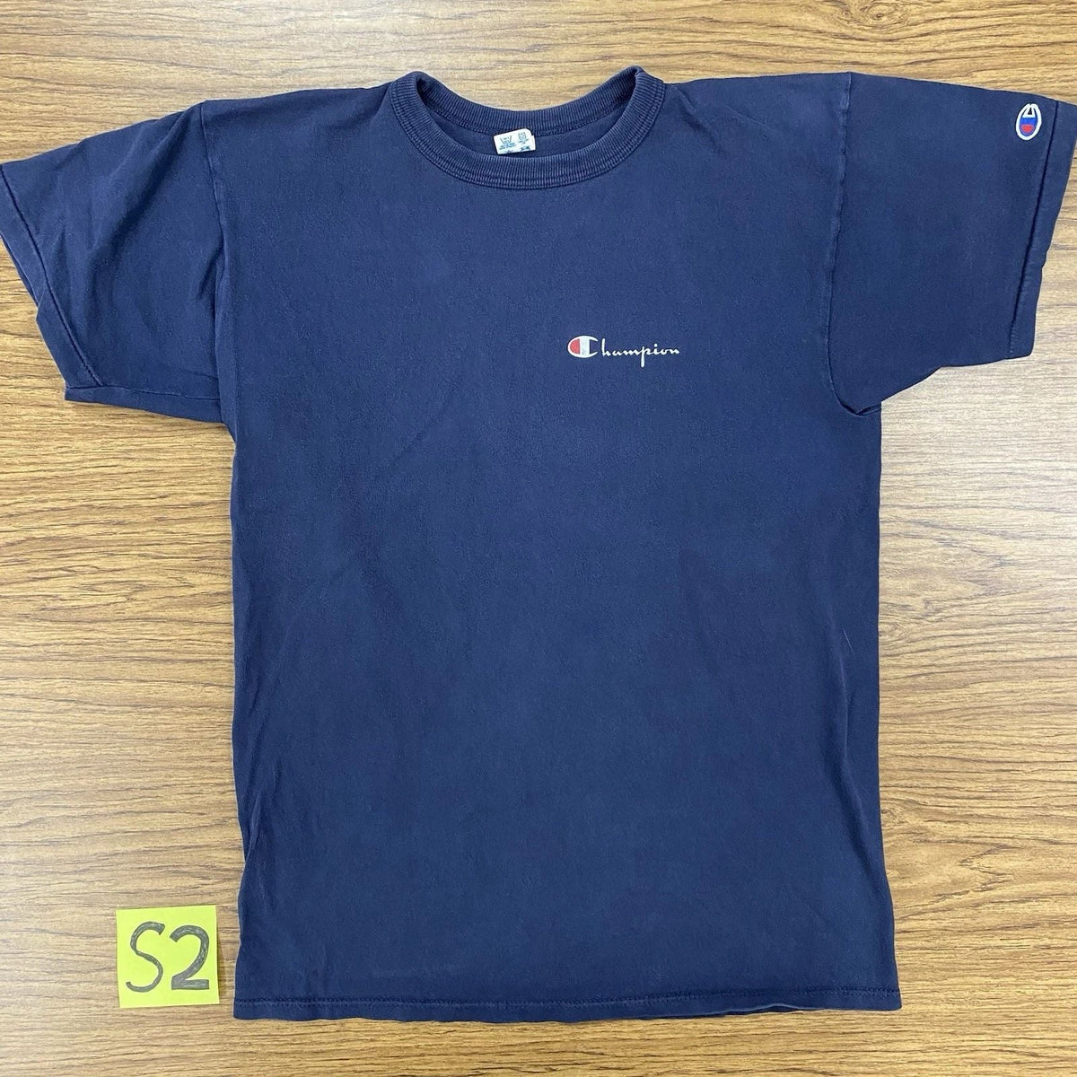 Vintage 80s Men’s Medium Champion Spellout Tee Shirt Single Simple Blue Rare Unisex