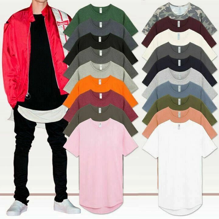 Mens BASIC HIPSTER T Shirts Casual Extended Longline Back Hip Hop Hemline Tee Unisex