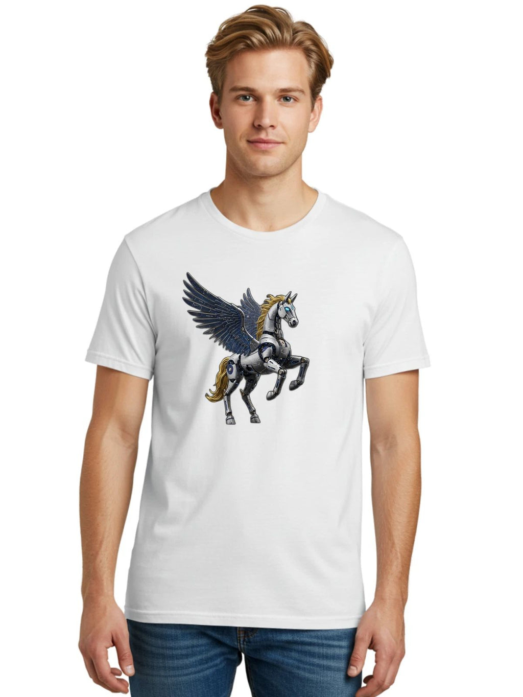 Pegasus-Robot Mens Graphic Tee, 100% Cotton, Casual Summer Wear Unisex