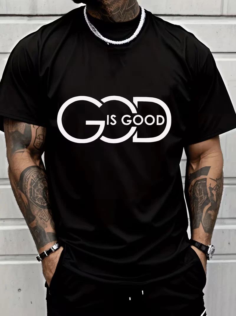 Men’s God Is Good Graphic Crew Neck Casual Streetwear Fashion Tee Top Unisex
