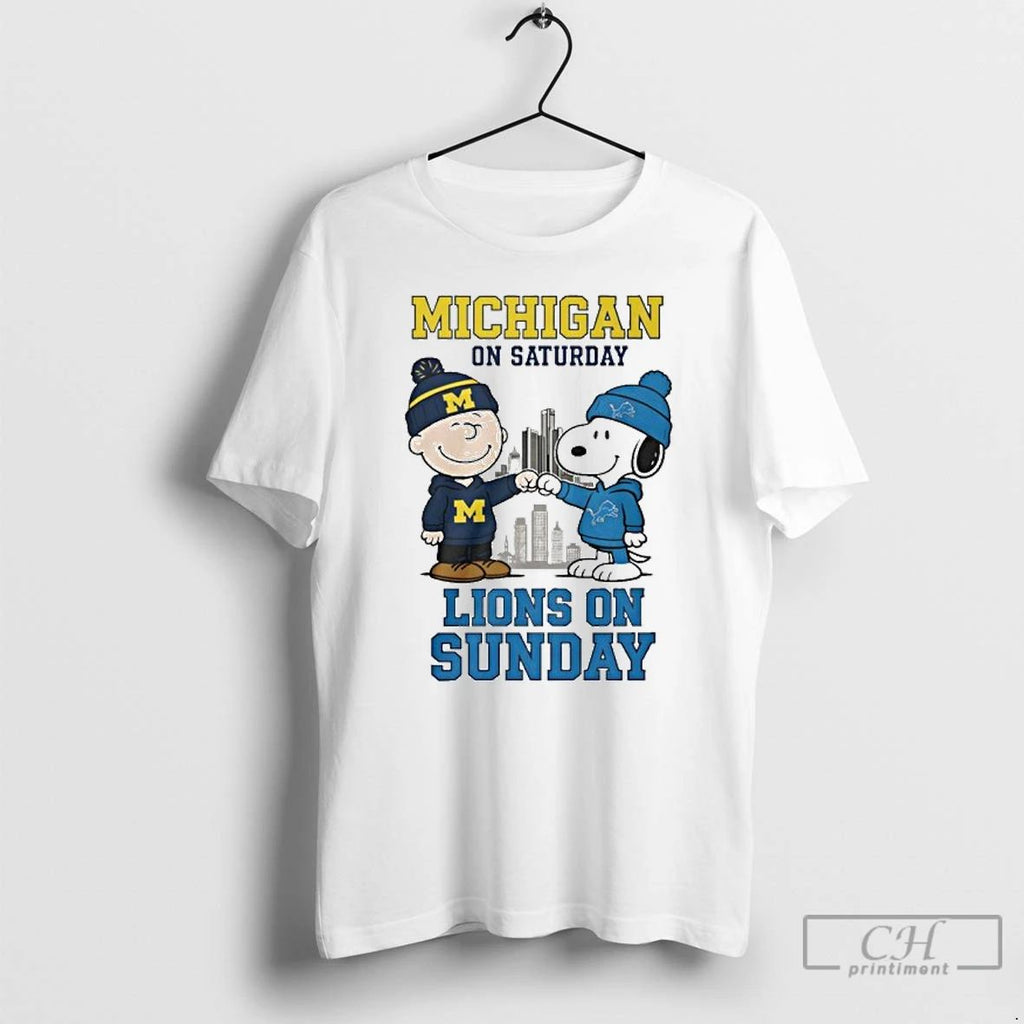 Premium The Peanuts Fist Bump Michigan On Saturday And Lions On Sunday T Shirts Unisex