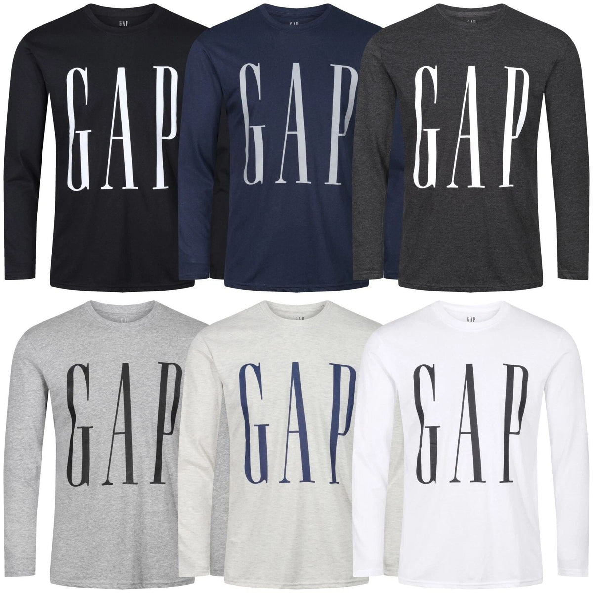Mens GAP Long Sleeve Round Crew Neck 100% Cotton Printed Tee Plain Top Unisex