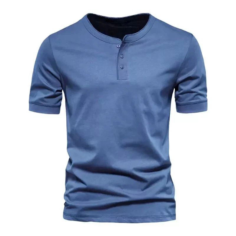 New Mens Henley Grandad Solid T Shirts Tee Summer Short Sleeve Casual Loose Tops Unisex