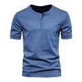 New Mens Henley Grandad Solid T Shirts Tee Summer Short Sleeve Casual Loose Tops Unisex