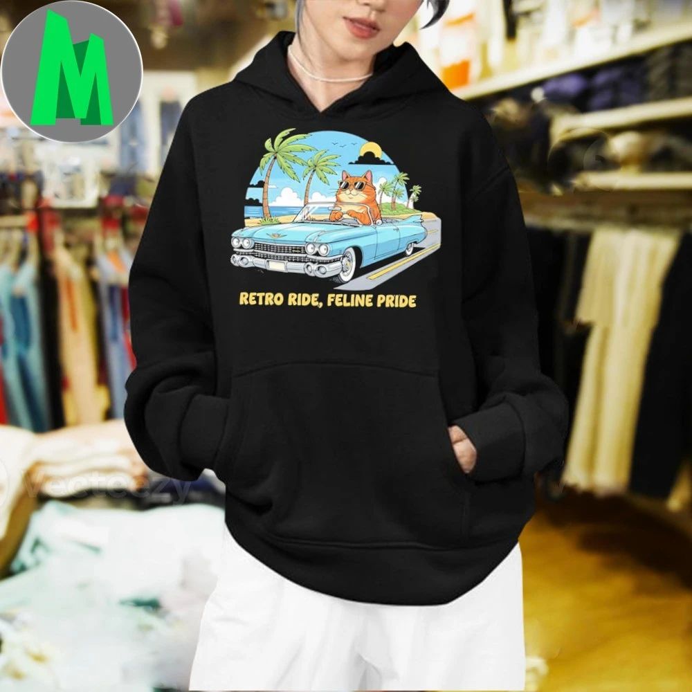 Retro Cat Convertible Cruise Beach Vibes Vintage Aesthetic Shirt Unisex