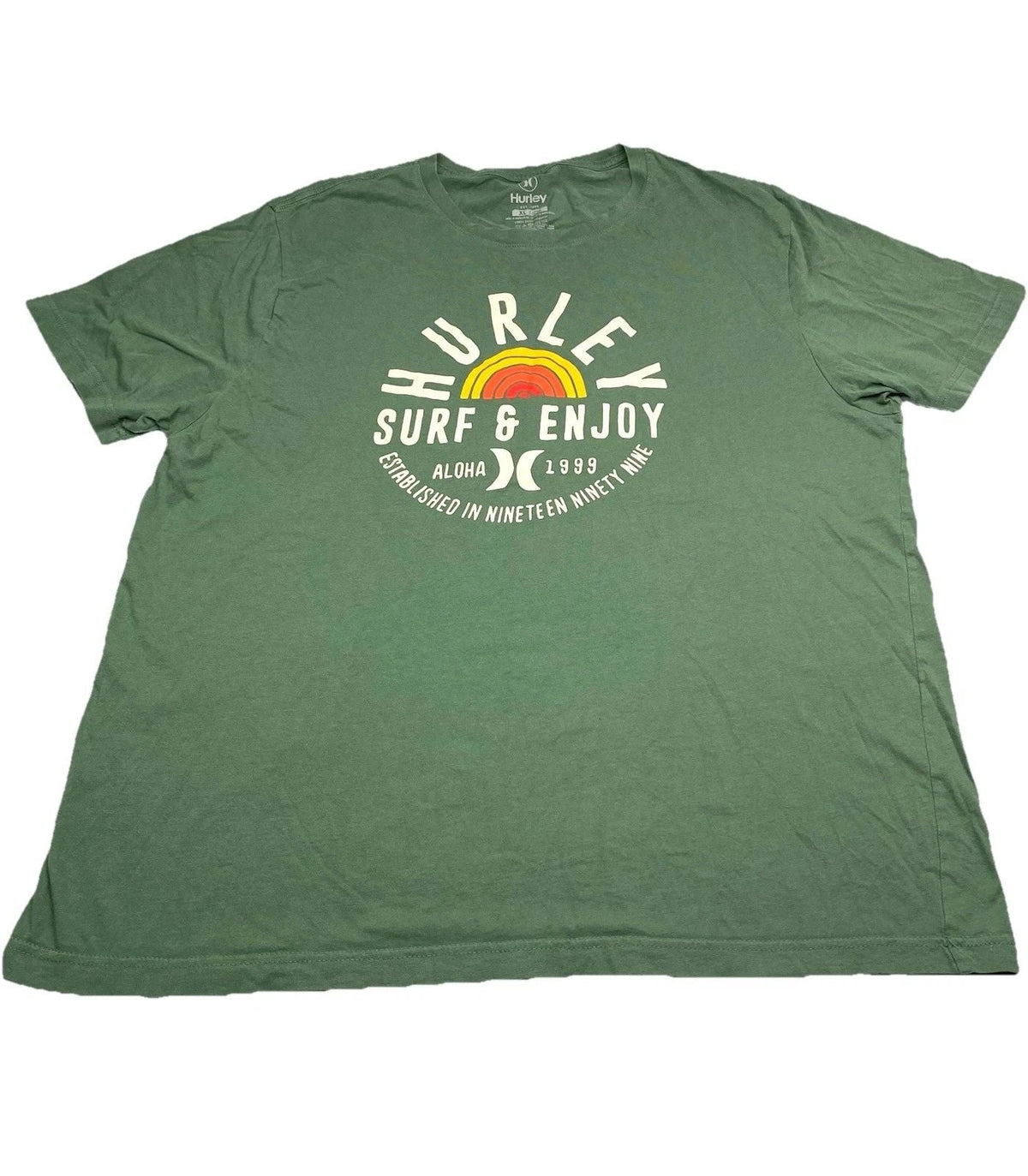 Hurley Graphics Mens Sz X Large Short Sleeve Crew Neck Surf Enjoy Green Unisex