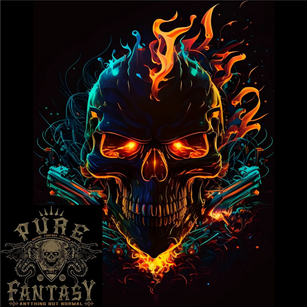 A Neon Skull With Flames Fantasy Demon Mens Light Cotton Unisex