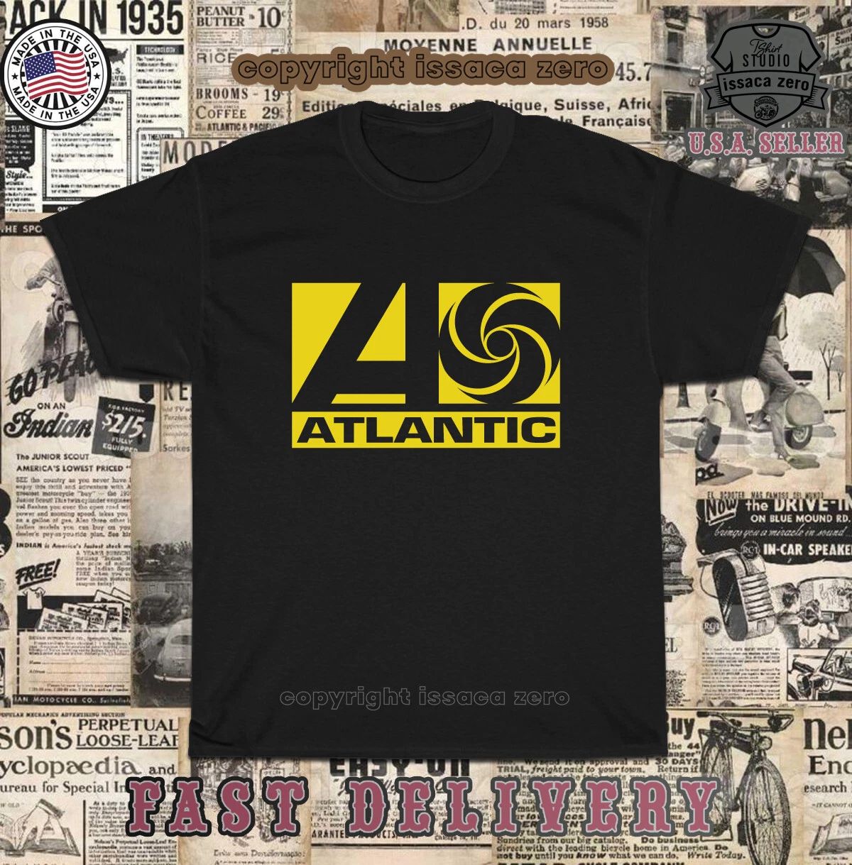 New Hot Tees Atlantic Records Logo Men's American Tees Unisex