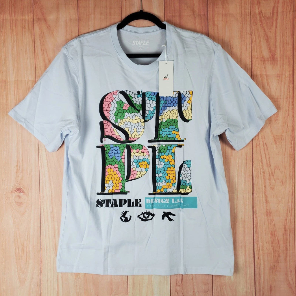 Staple T Shirt Men Large Light Blue Cotton Graphic Design Lab Think Piece Create Unisex