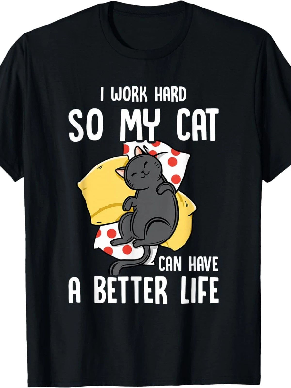 Plus-Size Men's Short-Sleeved for Cat Lovers,Fun Print,Cotton,Comfortabl Unisex