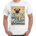 Retro Japanese Pug Dog Surf Ocean Wave – Cute Ukiyo-e Inspired Tee Gift Unisex