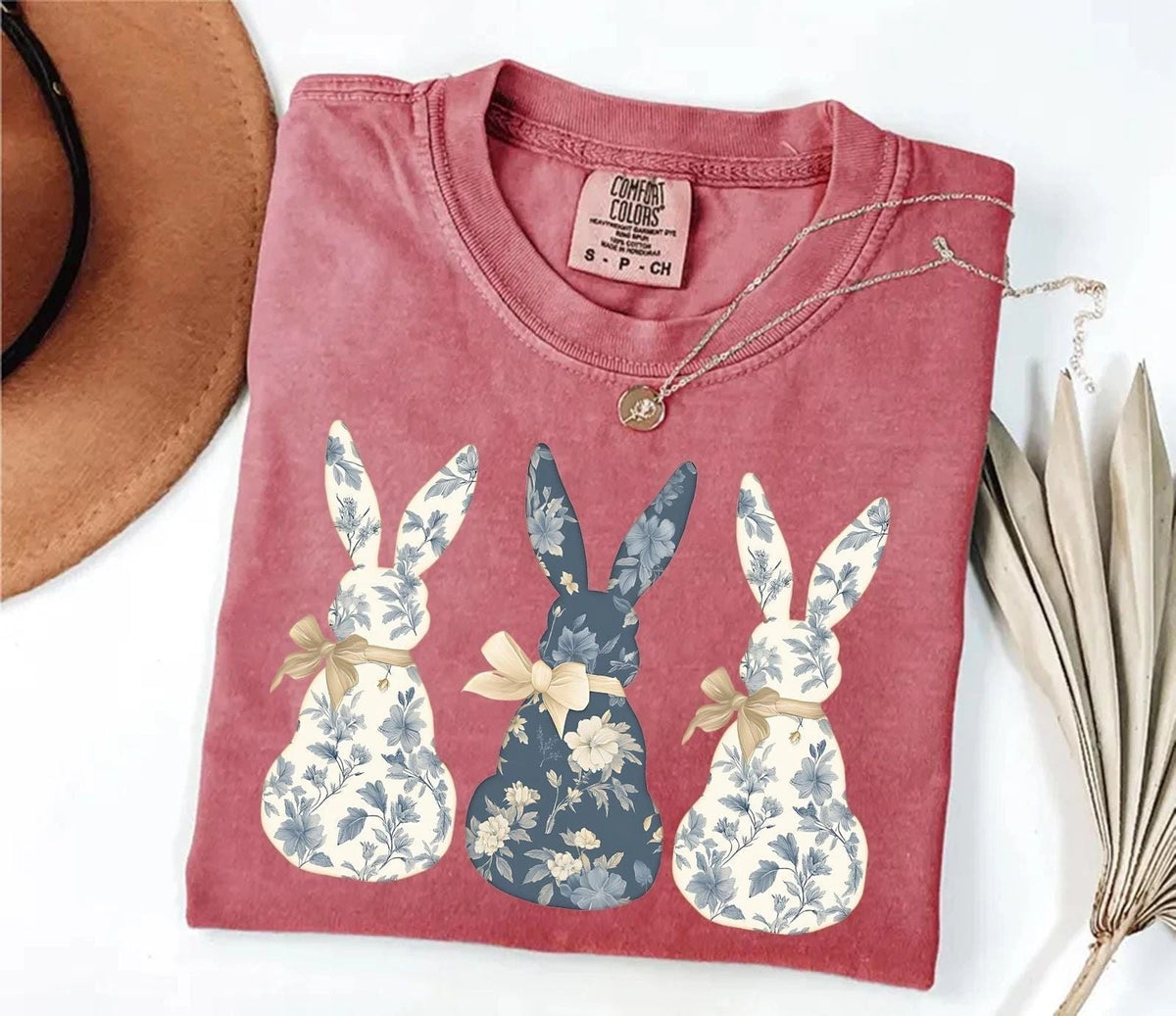 Comfort Colors Floral Blue Bunny Cute Easter Coquette Bow Shirt Unisex