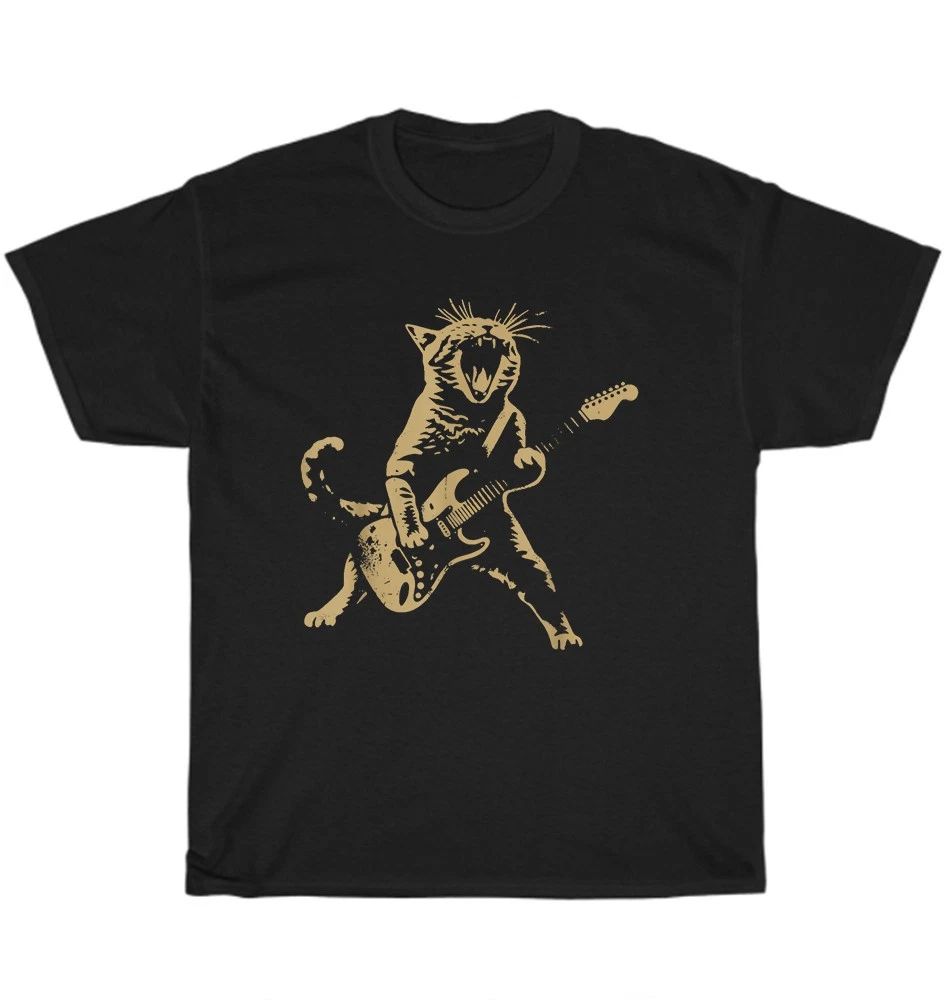 Cat Playing Guitar Rock Star Rock and Roll Cats Lover Unisex Tee Gift Unisex