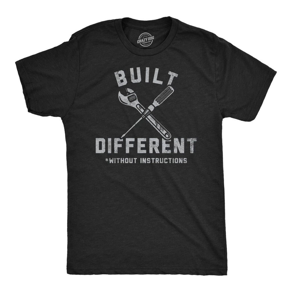Mens Funny T Shirts Built Different Without Instructions Sarcastic Novelty Tee Unisex