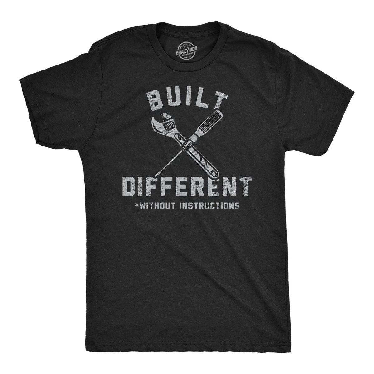Mens Funny T Shirts Built Different Without Instructions Sarcastic Novelty Tee Unisex