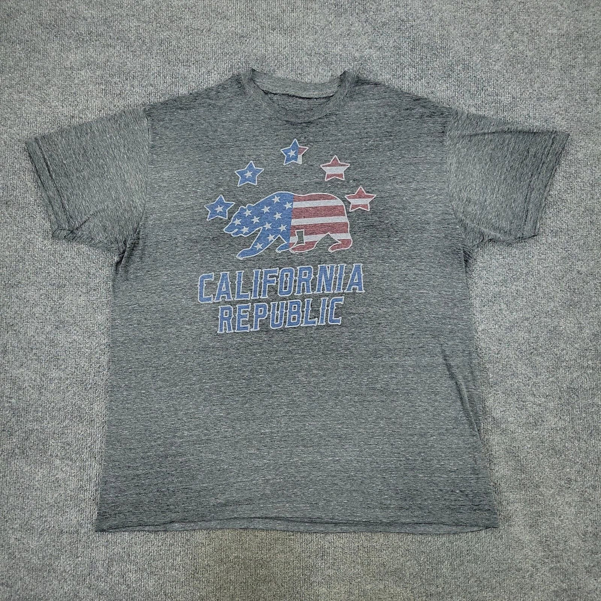 Bowery Supply Co Shirt Men XL Gray California Republic Sheer Stars Short Sleeve Unisex