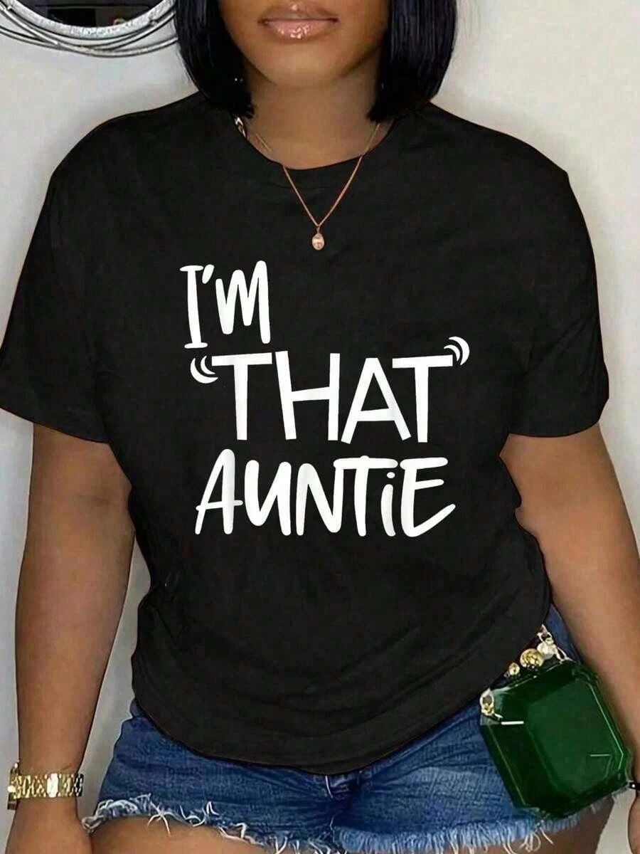 % Cotton I'That Auntie Funny Best Aunt Tee-Shirt Women's Summer Plus Size Unisex
