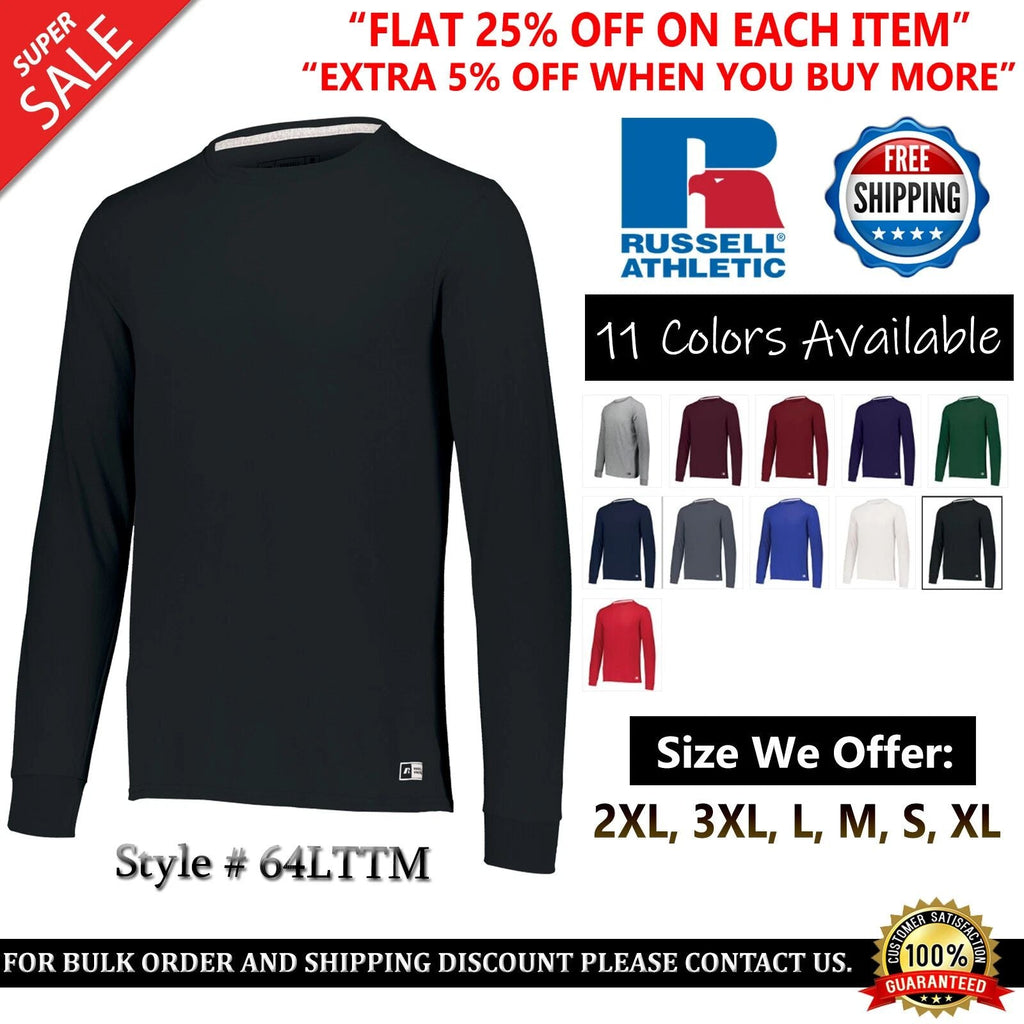 Russell Essential 60% Cotton 40% Polyester Long Sleeves 64LTTM S-3XL Unisex