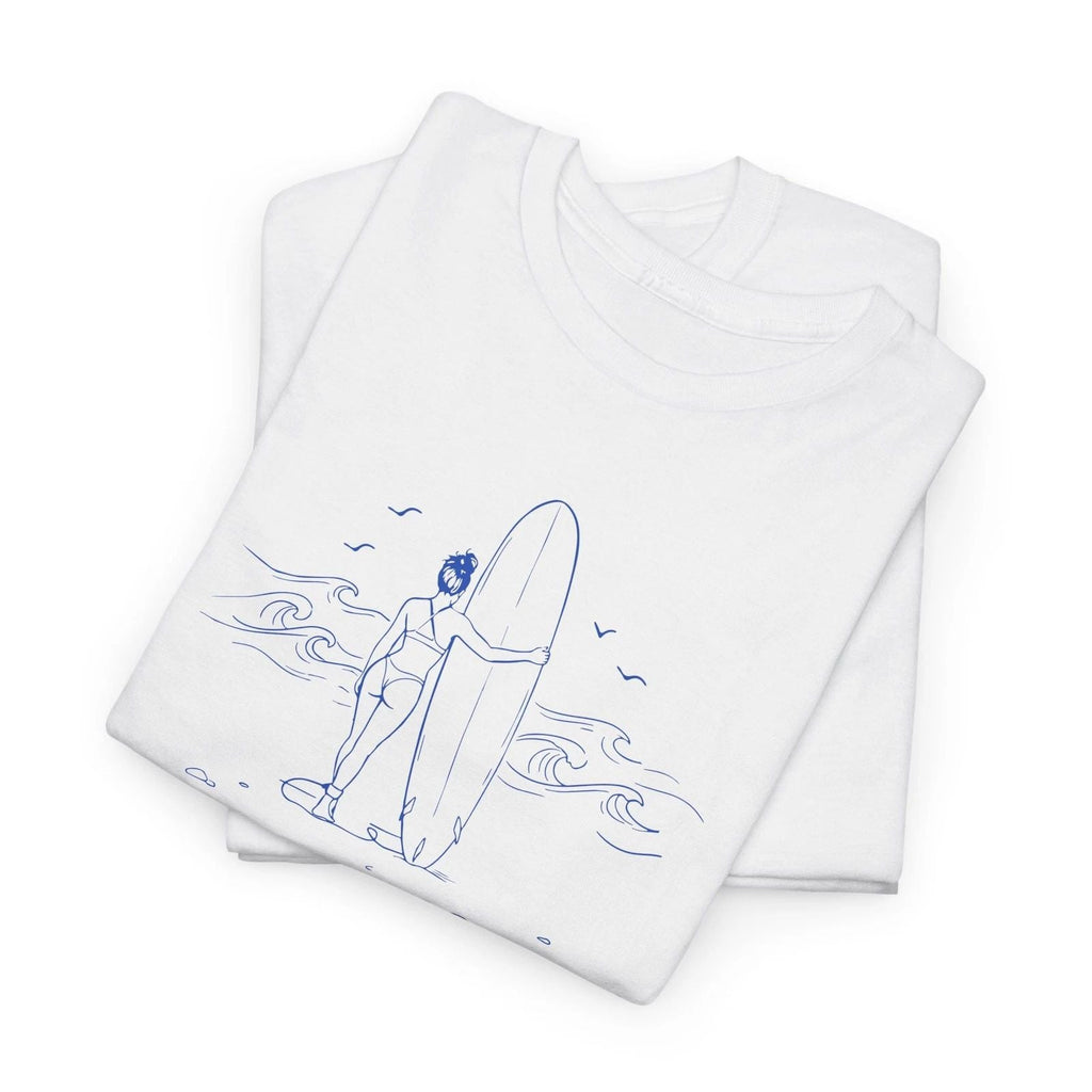 Minimalist Surf Girl - Aesthetic Line Art Beach Tee - Unisex Summer Top Unisex