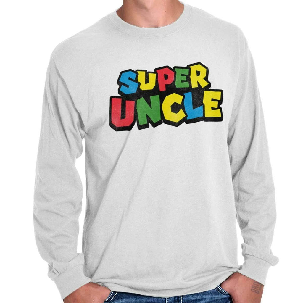 Super Uncle Video Gamer Pun Family Humor Long Sleeve T Shirts Tees For Men Unisex