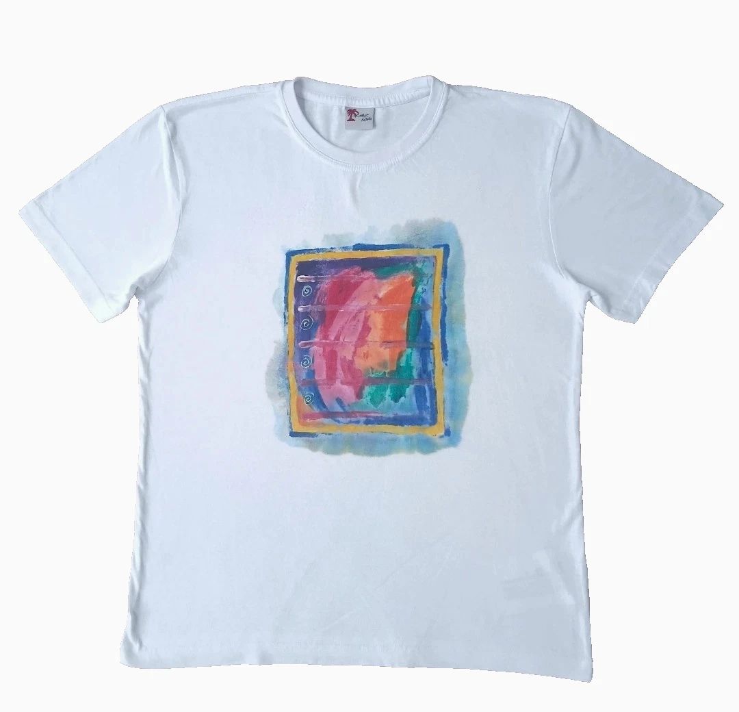 Graphic Tee/handpainted / White/cotton/Short Sleeved/Unisex/Tshirt/Size L Unisex